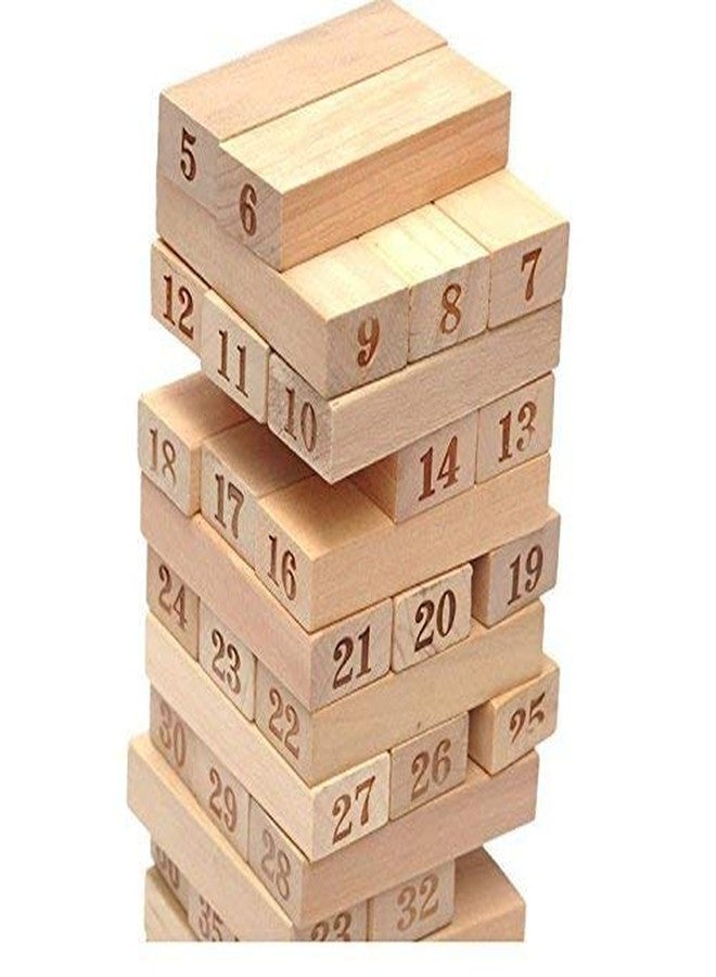 Authfort Multi Coloured 51 Pcs Blocks 4 Dices Wooden Numbered Building Bricks Stacking Classic Traditional Toppling Tumbling Tower Game - Image 5